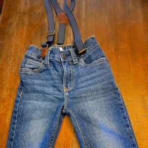 Jeans with attached suspenders
